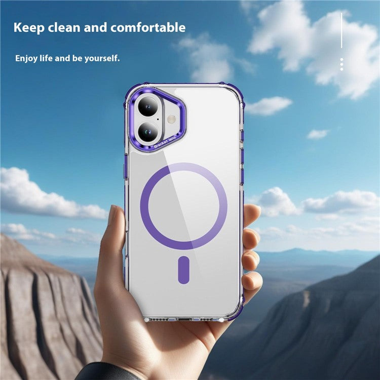 For iPhone 16 Plus Clear Phone Case with Lens Kickstand Cover Compatible with MagSafe - Purple