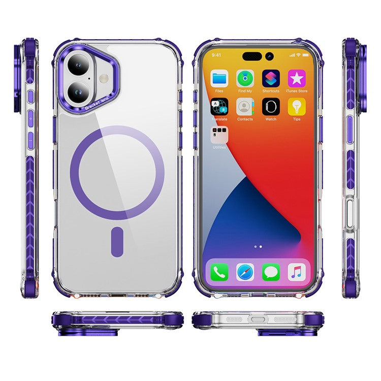 For iPhone 16 Plus Clear Phone Case with Lens Kickstand Cover Compatible with MagSafe - Purple