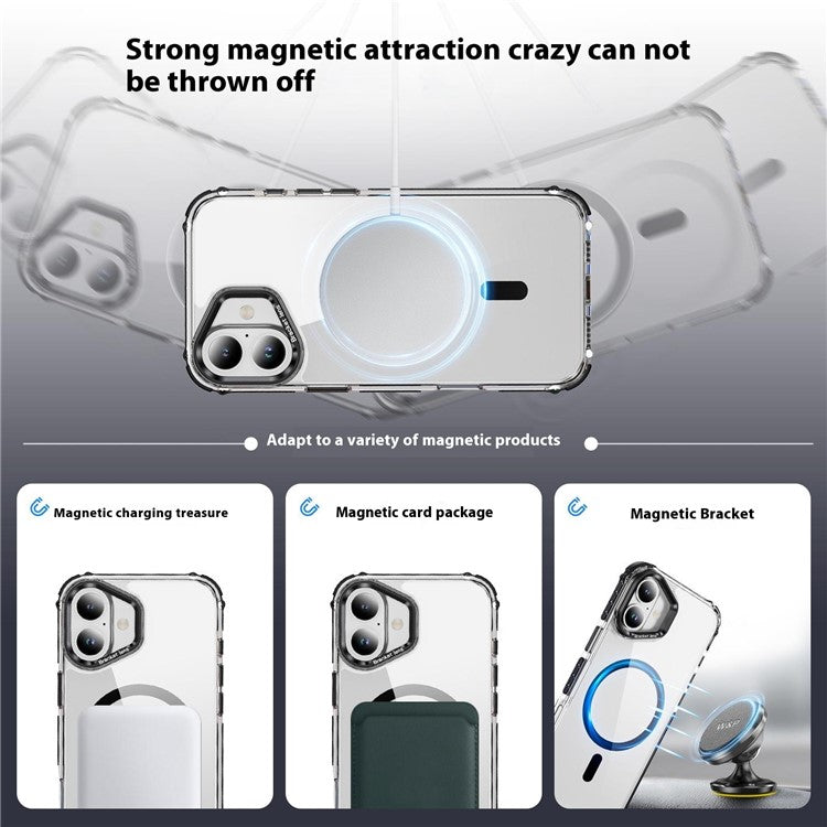 For iPhone 16 Plus Clear Phone Case with Lens Kickstand Cover Compatible with MagSafe - Black