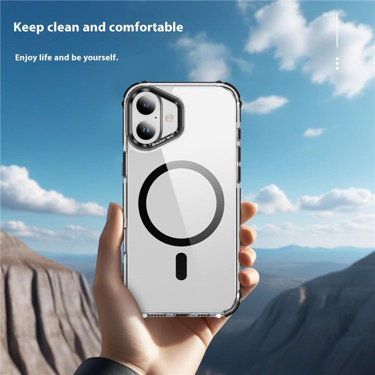 For iPhone 16 Plus Clear Phone Case with Lens Kickstand Cover Compatible with MagSafe - Black