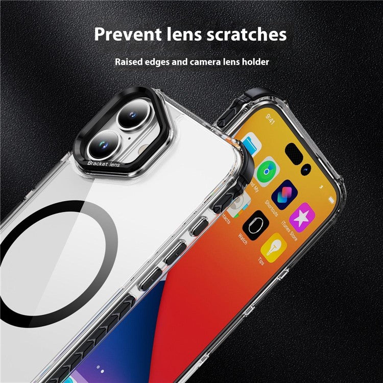For iPhone 16 Plus Clear Phone Case with Lens Kickstand Cover Compatible with MagSafe - Black