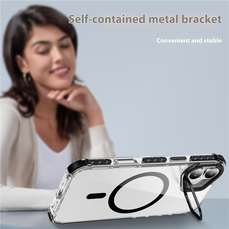 For iPhone 16 Plus Clear Phone Case with Lens Kickstand Cover Compatible with MagSafe - Black