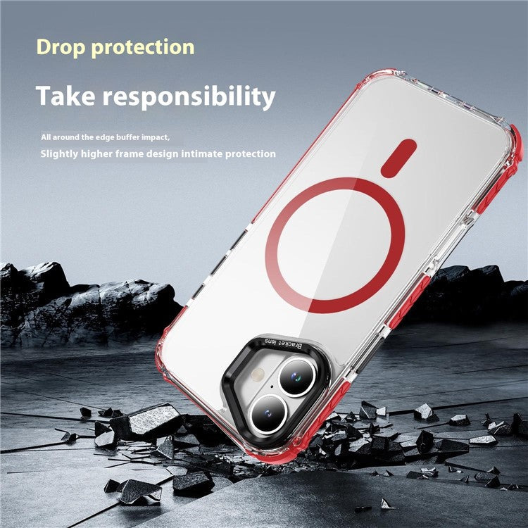 For iPhone 16 Clear Phone Case with Lens Kickstand Cover Compatible with MagSafe - Red / Black