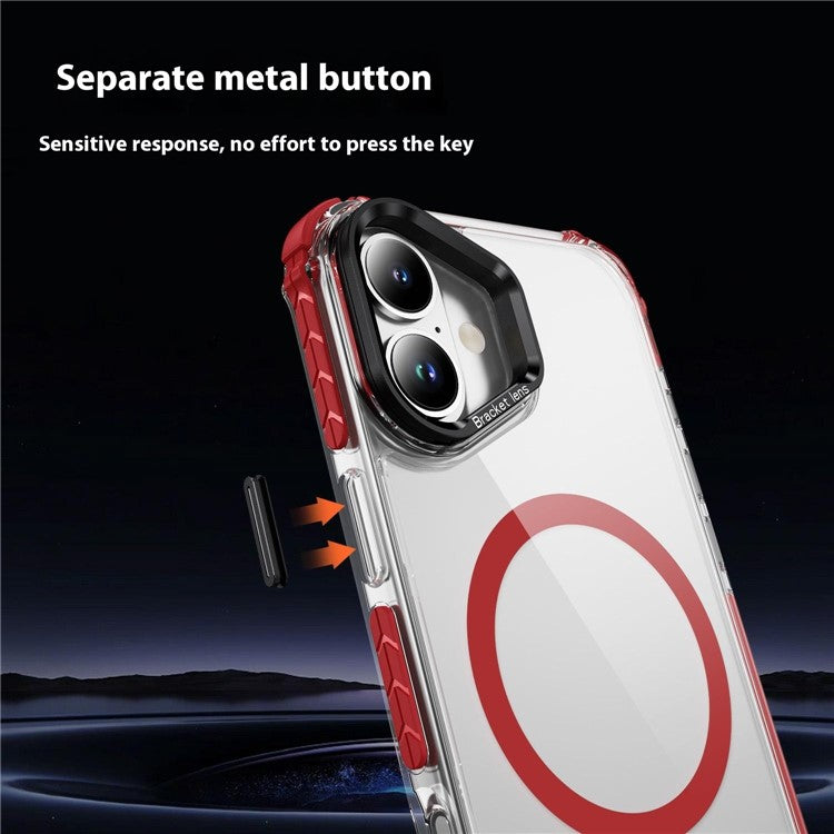 For iPhone 16 Clear Phone Case with Lens Kickstand Cover Compatible with MagSafe - Red / Black