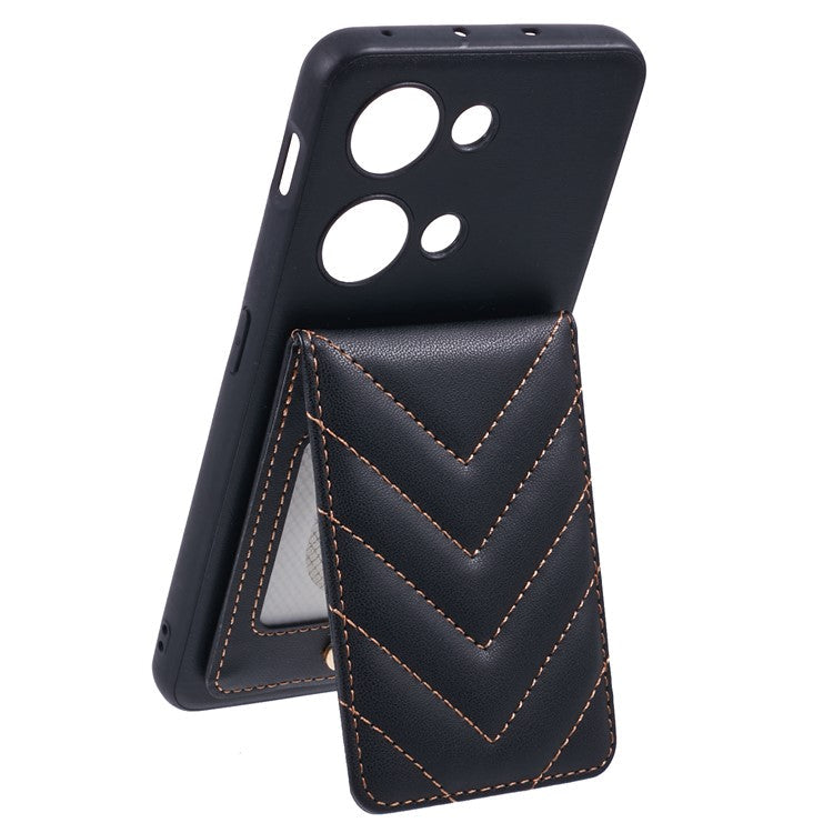 For OnePlus Ace 2V Phone Case Rhombus Adhesive Card Bag with Kickstand RFID Blocking - Black