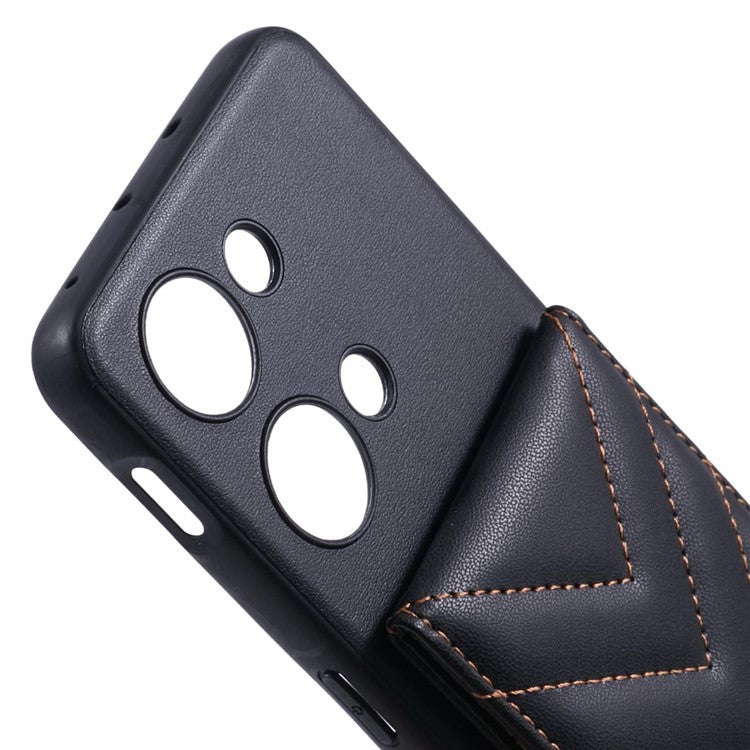 For OnePlus Ace 2V Phone Case Rhombus Adhesive Card Bag with Kickstand RFID Blocking - Black