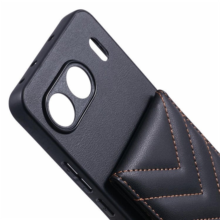 For OnePlus Nord 4 Phone Case Rhombus Adhesive Card Bag with Kickstand RFID Blocking - Black