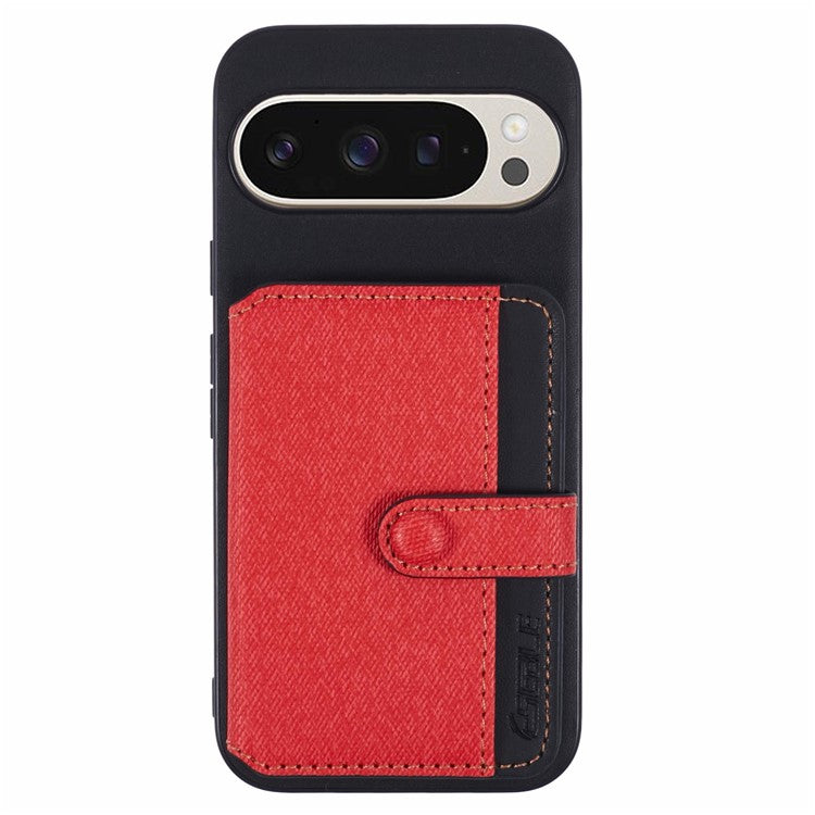 For Google Pixel 9 Pro XL Phone Case Adhesive Card Bag Color Matching with Kickstand - Red
