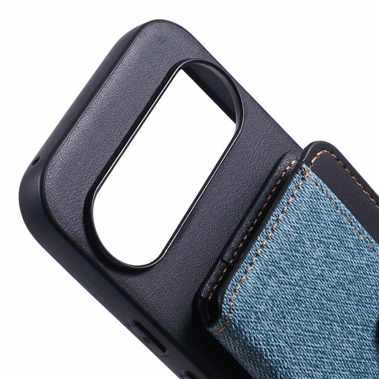 For Google Pixel 9 Pro / 9 Phone Case Adhesive Card Bag Color Matching with Kickstand - Blue