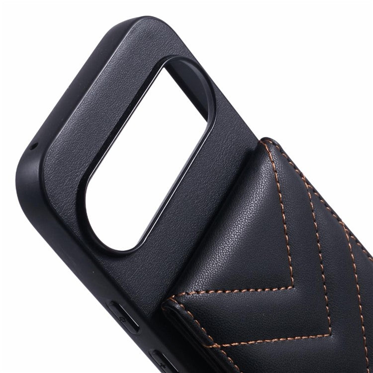 For Google Pixel 9 Pro / 9 Phone Case Rhombus Adhesive Card Bag with Kickstand RFID Blocking - Black