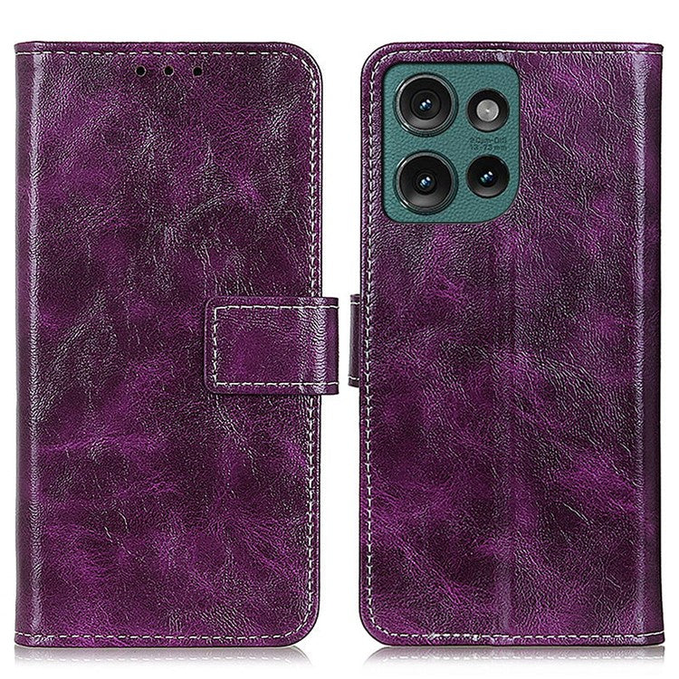 For Motorola Edge 50 Neo 5G / Moto S50 5G / Thinkphone 25 5G Case Crazy Horse Texture Leather Phone Wallet Cover - Purple