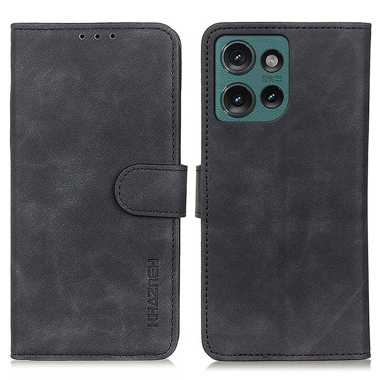 KHAZNEH For Motorola Edge 50 Neo 5G / Moto S50 5G / Thinkphone 25 5G Case Retro PU Leather Wallet Stand Phone Cover - Black