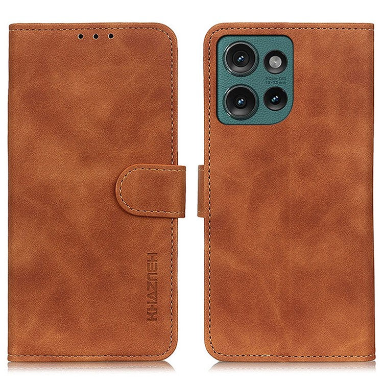 KHAZNEH For Motorola Edge 50 Neo 5G / Moto S50 5G / Thinkphone 25 5G Case Retro PU Leather Wallet Stand Phone Cover - Brown