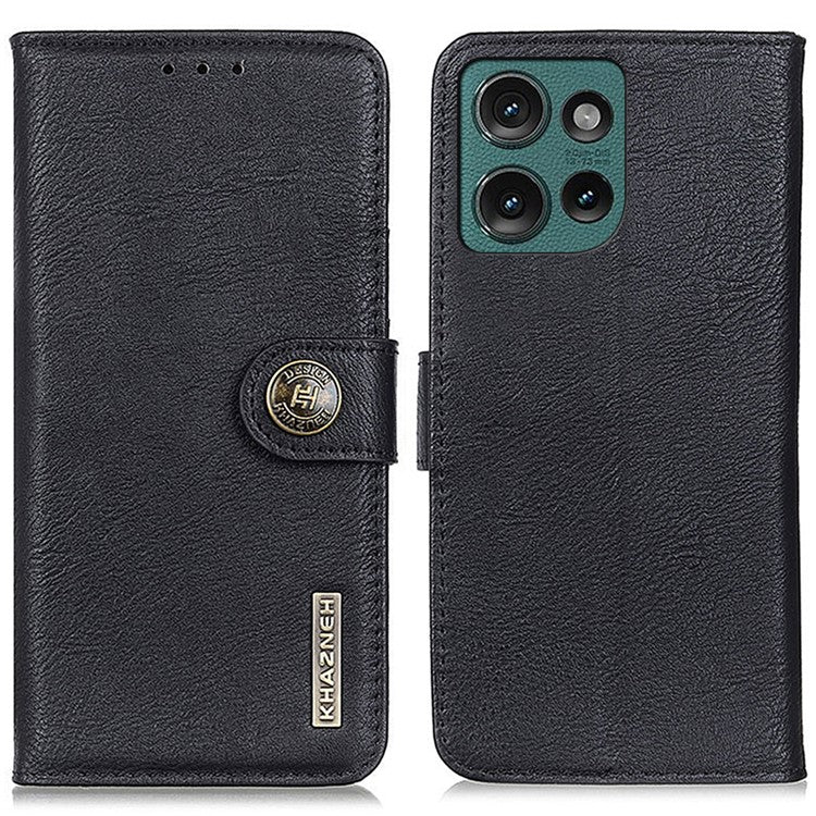 KHAZNEH For Motorola Edge 50 Neo 5G / Moto S50 5G / Thinkphone 25 5G Wallet Case Cowhide Texture Leather Flip Phone Cover - Black