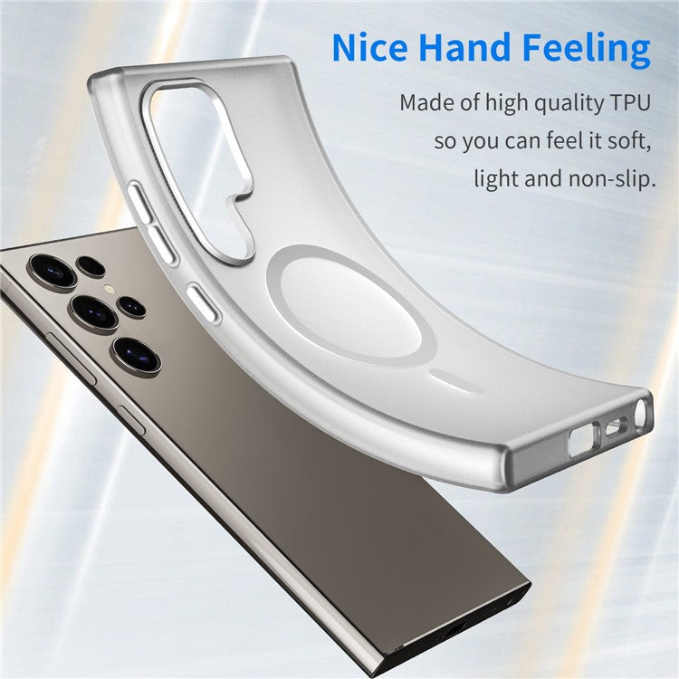 For Samsung Galaxy S23 Ultra Case Compatible with MagSafe TPU + PC Slim Matte Translucent Phone Cover - White