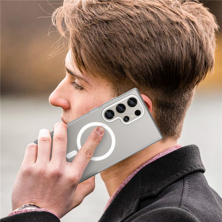 For Samsung Galaxy S23 Ultra Case Compatible with MagSafe TPU + PC Slim Matte Translucent Phone Cover - White