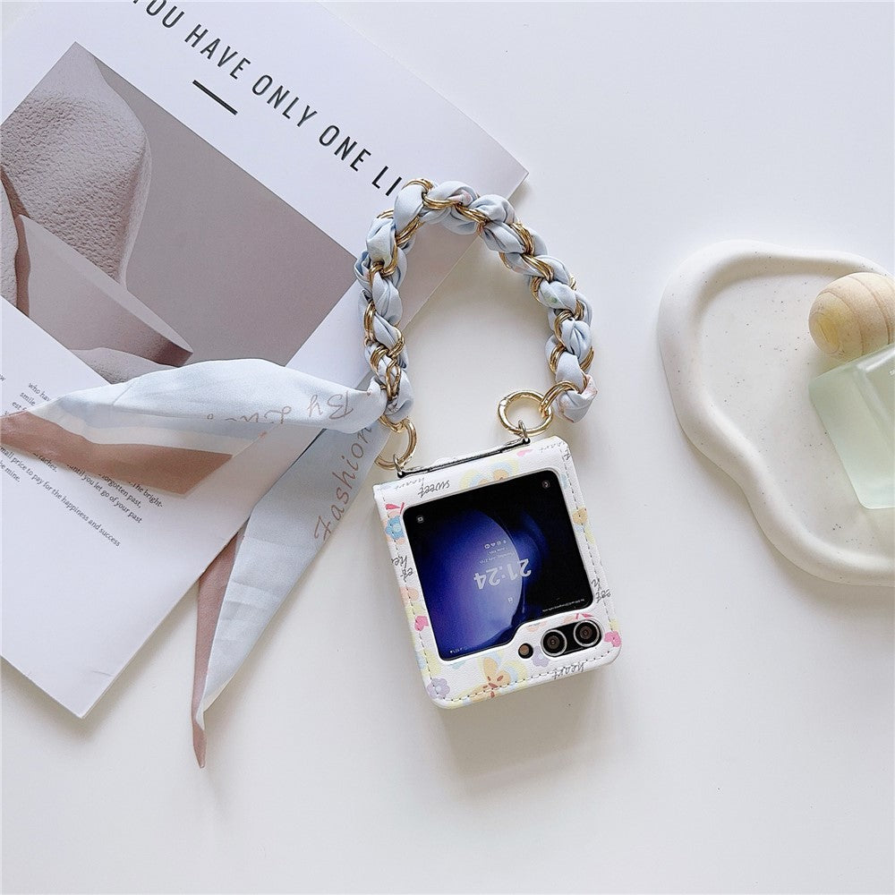 For Samsung Galaxy Z Flip7 FE 5G / Z Flip6 5G Case Pattern Leather+PC Phone Cover with Scarf Handle Strap - Butterfly