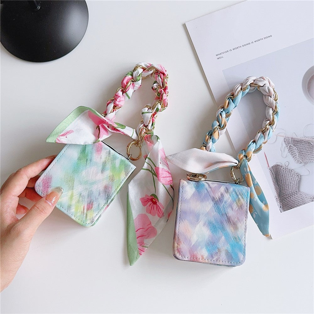 For Samsung Galaxy Z Flip7 FE 5G / Z Flip6 5G Case Pattern Leather+PC Phone Cover with Scarf Handle Strap - Smudging Baby Blue