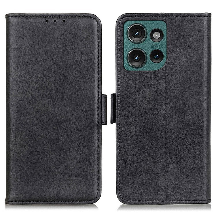 For Motorola Edge 50 Neo 5G / Moto S50 5G / Thinkphone 25 5G Case Stand Cowhide Texture PU Leather Phone Cover - Black