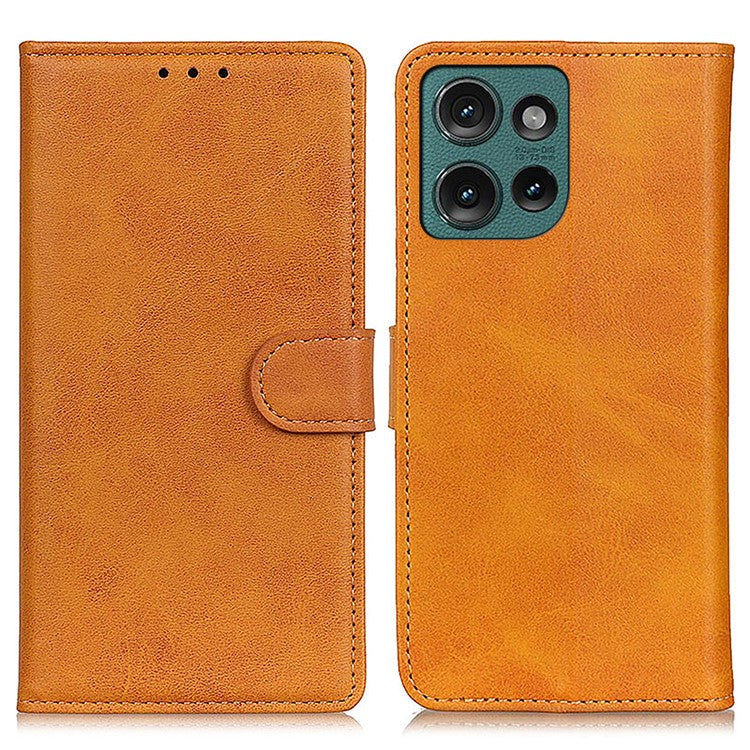 For Motorola Edge 50 Neo 5G / Moto S50 5G / Thinkphone 25 5G Stand Wallet Case Cowhide Texture Leather Phone Cover - Brown