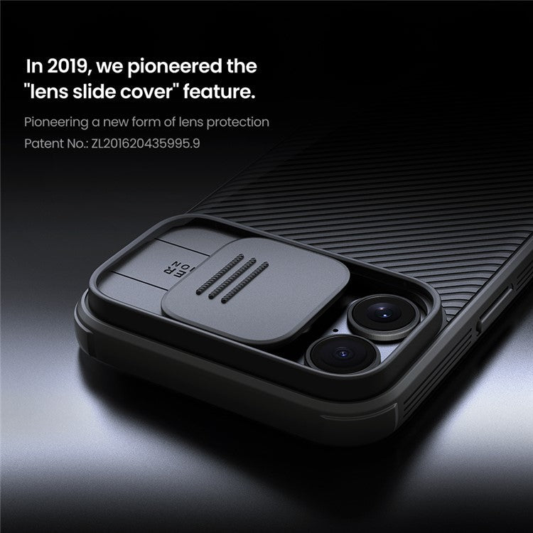 NILLKIN Camshield Pro Series for iPhone 16 Plus Case PC+TPU Slide Camera Lid Phone Cover - Black