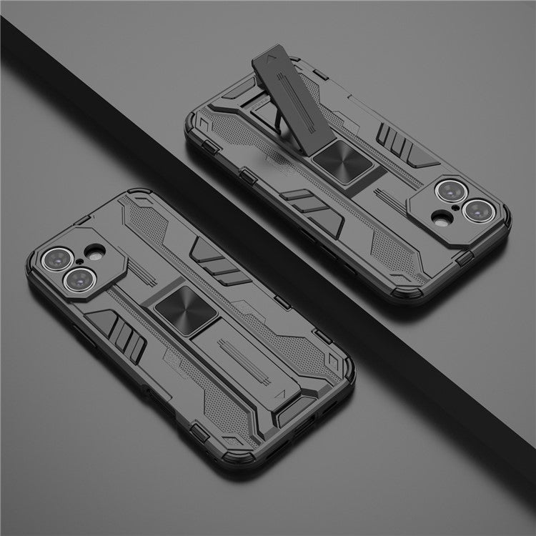 For iPhone 16 Plus Case PC + TPU Shockproof Phone Cover with Kickstand - Black