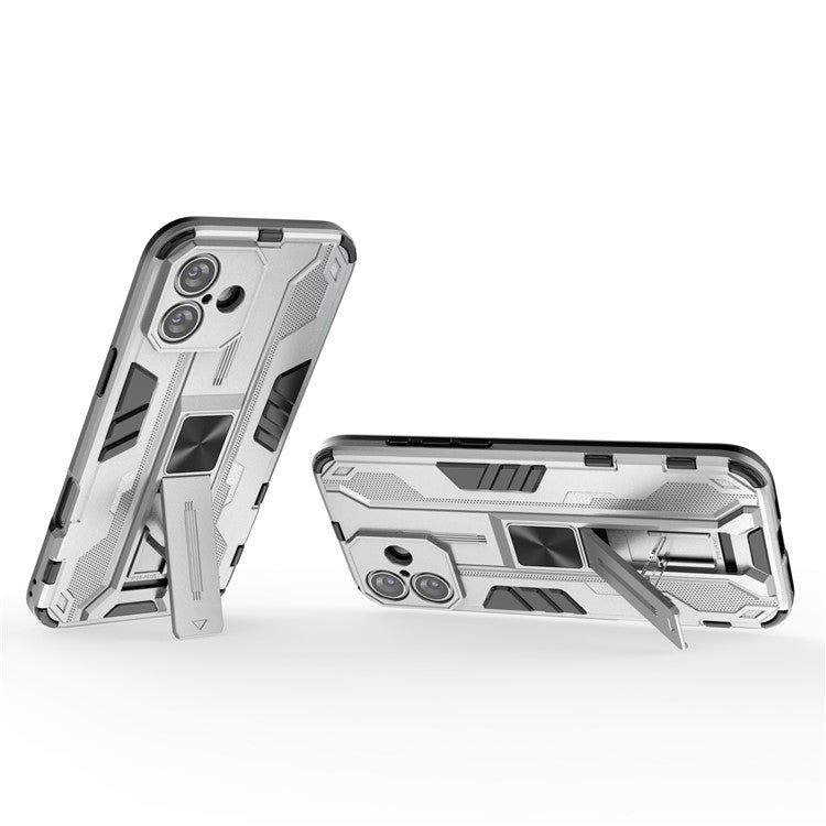For iPhone 16 Plus Case PC + TPU Shockproof Phone Cover with Kickstand - Silver