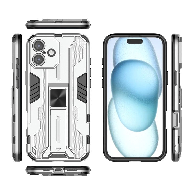 For iPhone 16 Plus Case PC + TPU Shockproof Phone Cover with Kickstand - Silver
