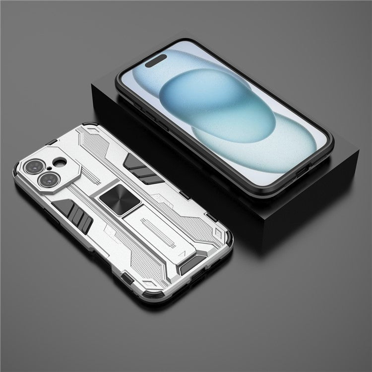 For iPhone 16 Plus Case PC + TPU Shockproof Phone Cover with Kickstand - Silver
