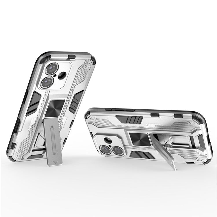 For iPhone 16 Case PC + TPU Shockproof Phone Cover with Kickstand - Silver