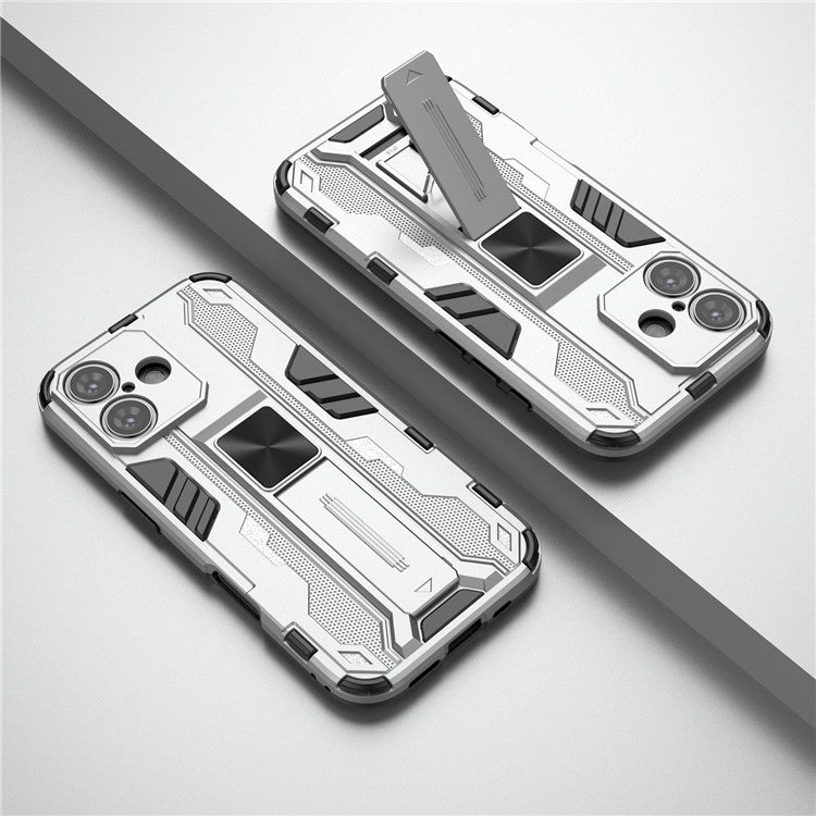 For iPhone 16 Case PC + TPU Shockproof Phone Cover with Kickstand - Silver