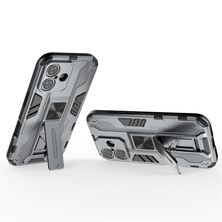For iPhone 16 Case PC + TPU Shockproof Phone Cover with Kickstand - Grey
