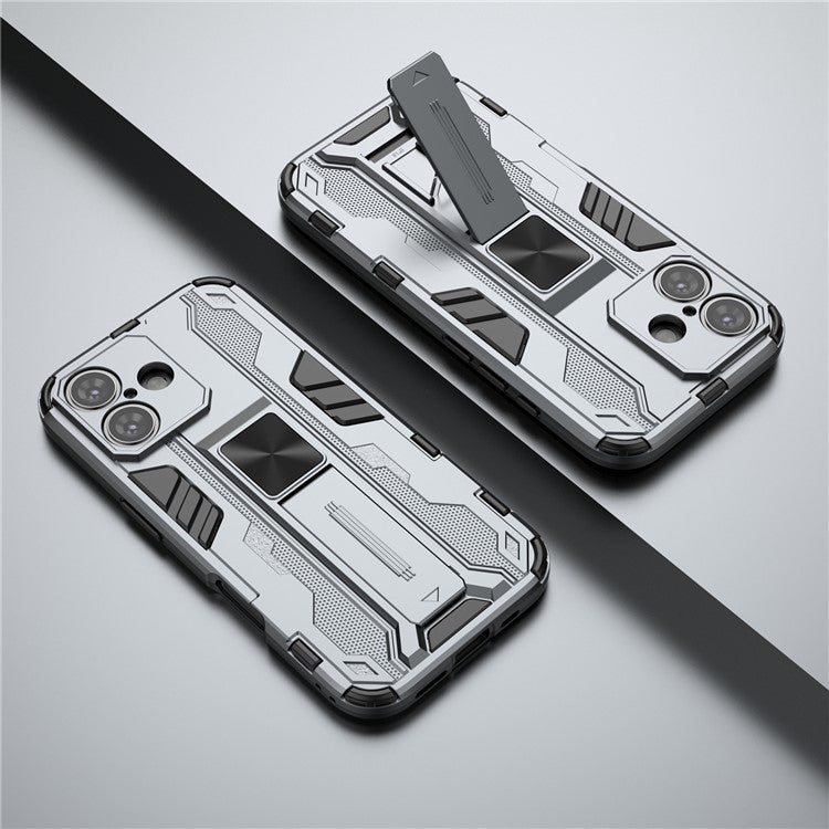 For iPhone 16 Case PC + TPU Shockproof Phone Cover with Kickstand - Grey