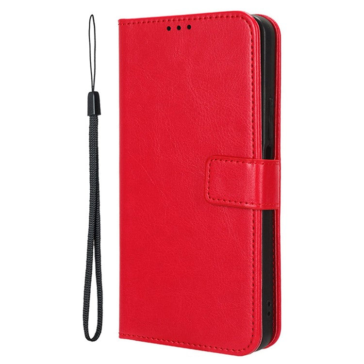 For Xiaomi Poco C75 4G / Redmi 14R 5G / 14C 4G / A4 5G Case Crazy Horse Texture PU Leather Phone Wallet Cover - Red