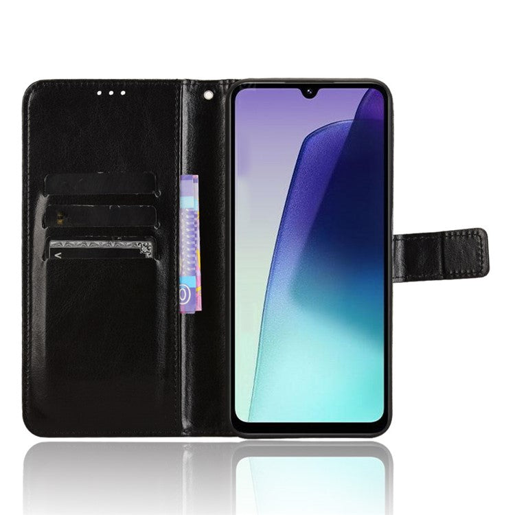 For Xiaomi Poco C75 4G / Redmi 14R 5G / 14C 4G / A4 5G Case Crazy Horse Texture PU Leather Phone Wallet Cover - Black