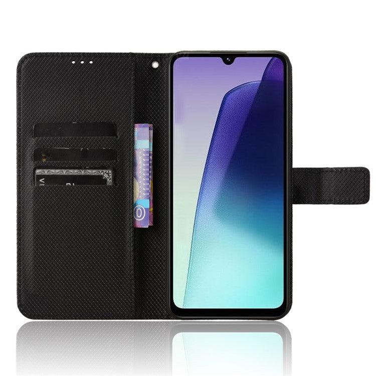 For Xiaomi Poco C75 4G / Redmi 14R 5G / 14C 4G / A4 5G Case PU Leather Diamond Texture Wallet Phone Cover - Black