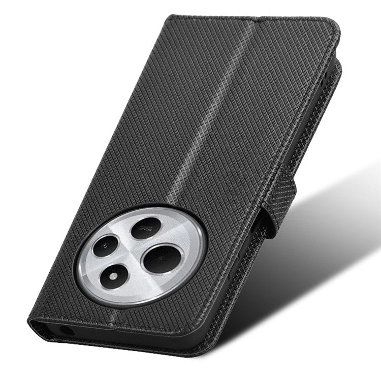 For Xiaomi Poco C75 4G / Redmi 14R 5G / 14C 4G / A4 5G Case PU Leather Diamond Texture Wallet Phone Cover - Black