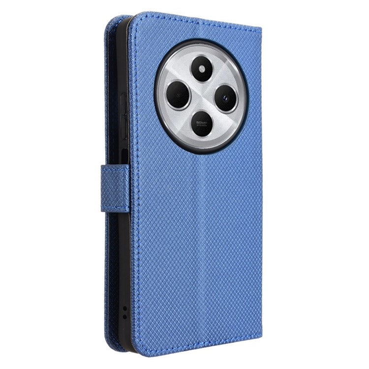 For Xiaomi Poco C75 4G / Redmi 14R 5G / 14C 4G / A4 5G Case PU Leather Diamond Texture Wallet Phone Cover - Blue