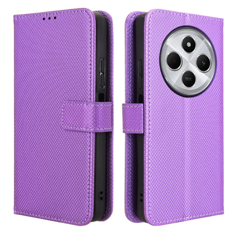For Xiaomi Poco C75 4G / Redmi 14R 5G / 14C 4G / A4 5G Case PU Leather Diamond Texture Wallet Phone Cover - Purple