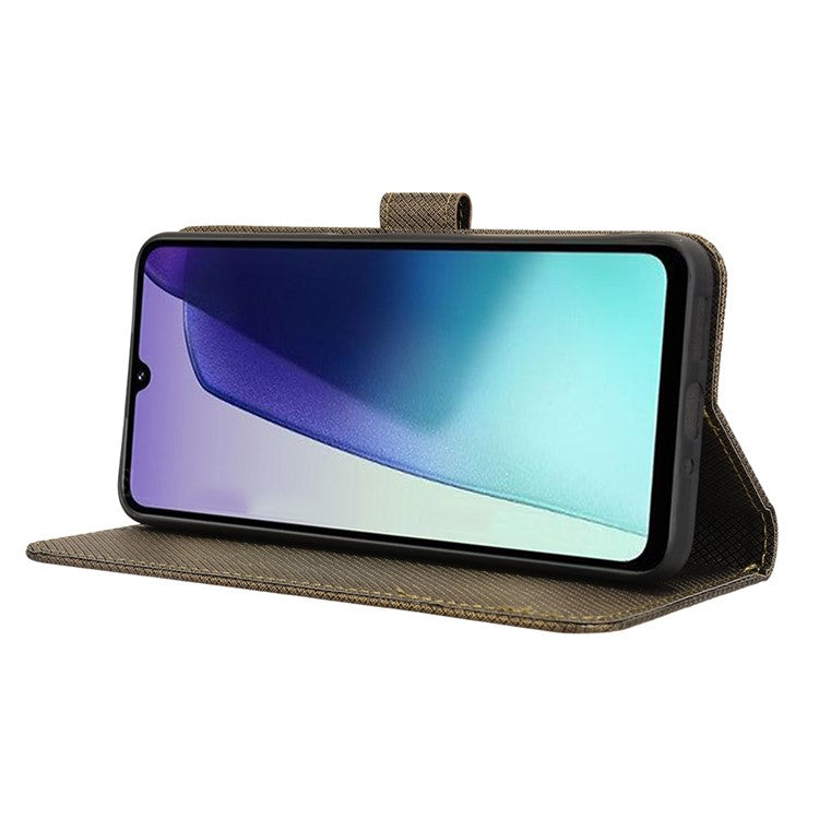 For Xiaomi Poco C75 4G / Redmi 14R 5G / 14C 4G / A4 5G Case PU Leather Diamond Texture Wallet Phone Cover - Brown