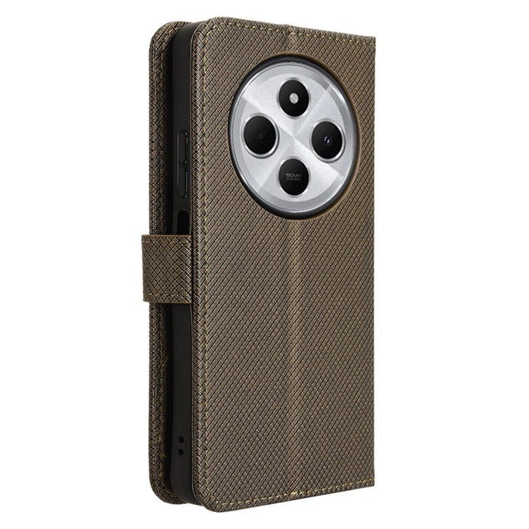 For Xiaomi Poco C75 4G / Redmi 14R 5G / 14C 4G / A4 5G Case PU Leather Diamond Texture Wallet Phone Cover - Brown
