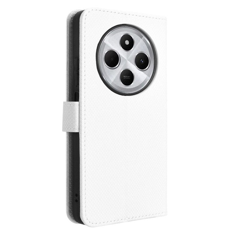 For Xiaomi Poco C75 4G / Redmi 14R 5G / 14C 4G / A4 5G Case PU Leather Diamond Texture Wallet Phone Cover - White