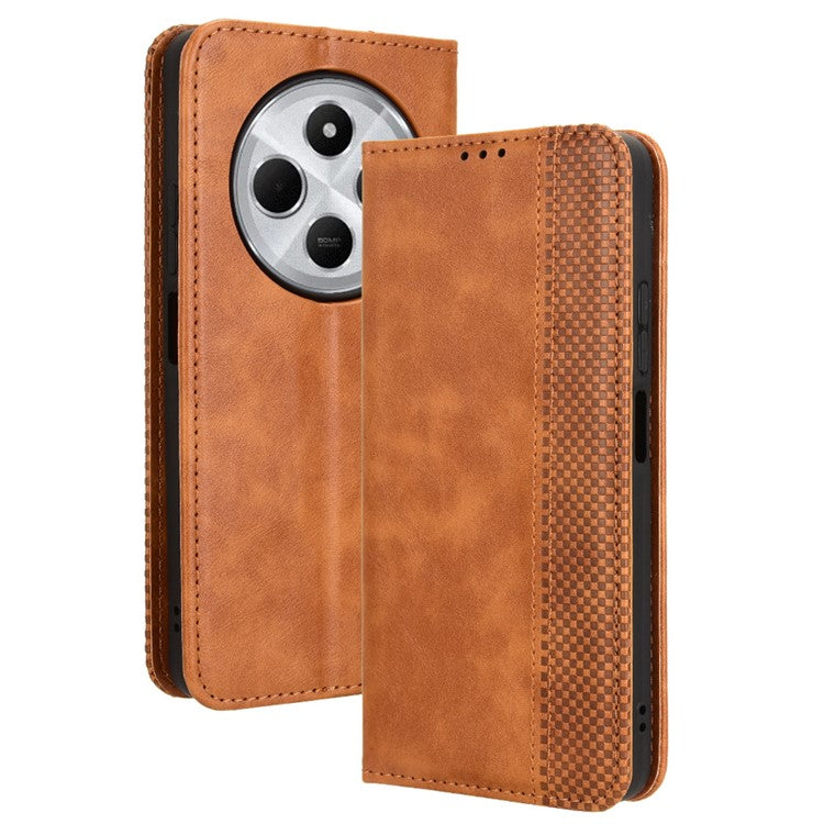 For Xiaomi Poco C75 4G / Redmi 14R 5G / 14C 4G / A4 5G Leather Case Wallet Stand Retro Texture Phone Cover - Brown