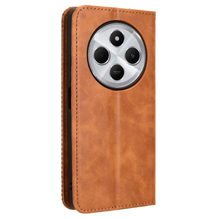 For Xiaomi Poco C75 4G / Redmi 14R 5G / 14C 4G / A4 5G Leather Case Wallet Stand Retro Texture Phone Cover - Brown