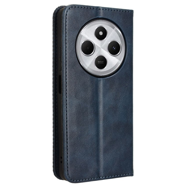 For Xiaomi Poco C75 4G / Redmi 14R 5G / 14C 4G / A4 5G Leather Case Wallet Stand Retro Texture Phone Cover - Blue