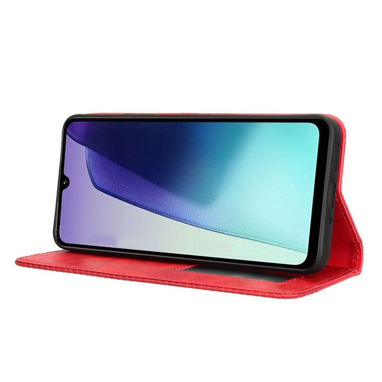 For Xiaomi Poco C75 4G / Redmi 14R 5G / 14C 4G / A4 5G Leather Case Wallet Stand Retro Texture Phone Cover - Red