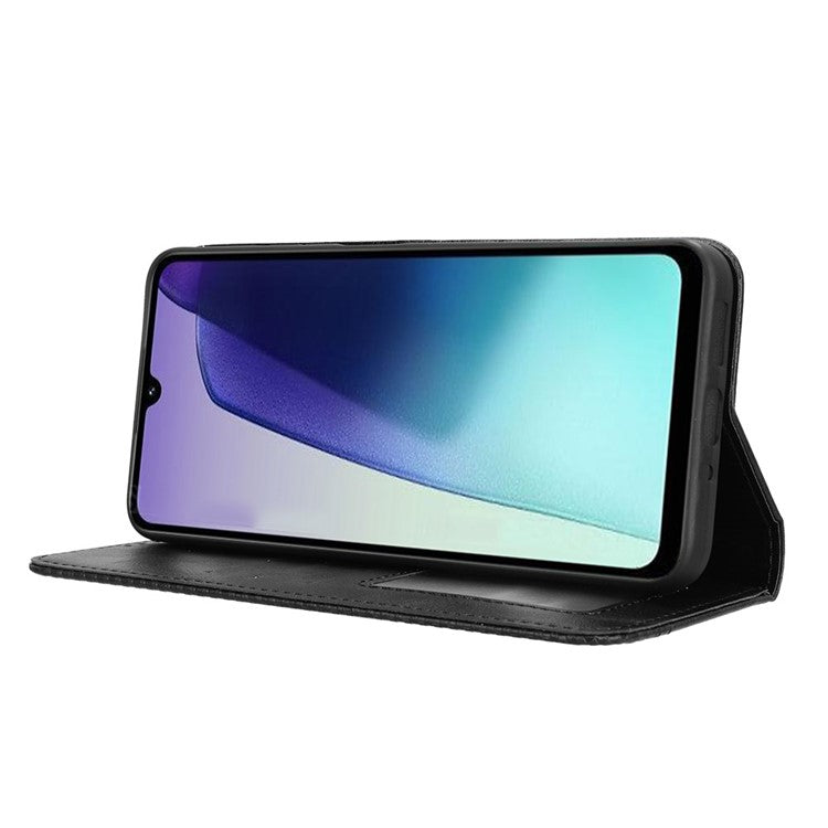 For Xiaomi Poco C75 4G / Redmi 14R 5G / 14C 4G / A4 5G Leather Case Wallet Stand Retro Texture Phone Cover - Black