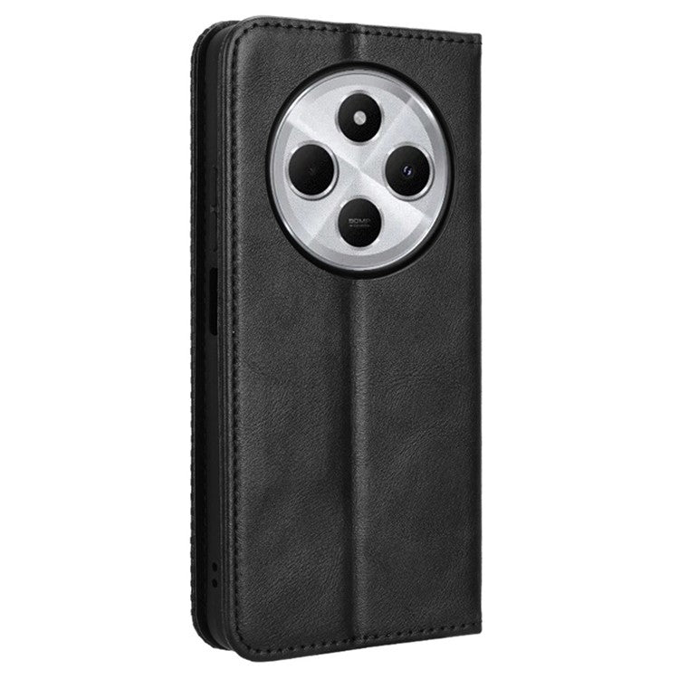 For Xiaomi Poco C75 4G / Redmi 14R 5G / 14C 4G / A4 5G Leather Case Wallet Stand Retro Texture Phone Cover - Black