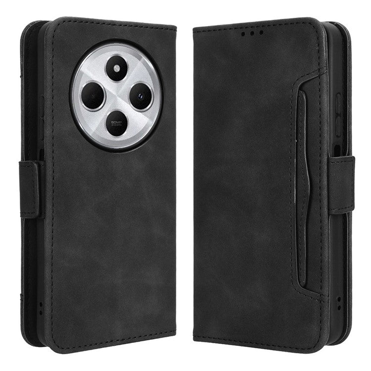 For Xiaomi Poco C75 4G / Redmi 14R 5G / 14C 4G / A4 5G Leather Case Phone Wallet Cover with Multiple Card Slots - Black