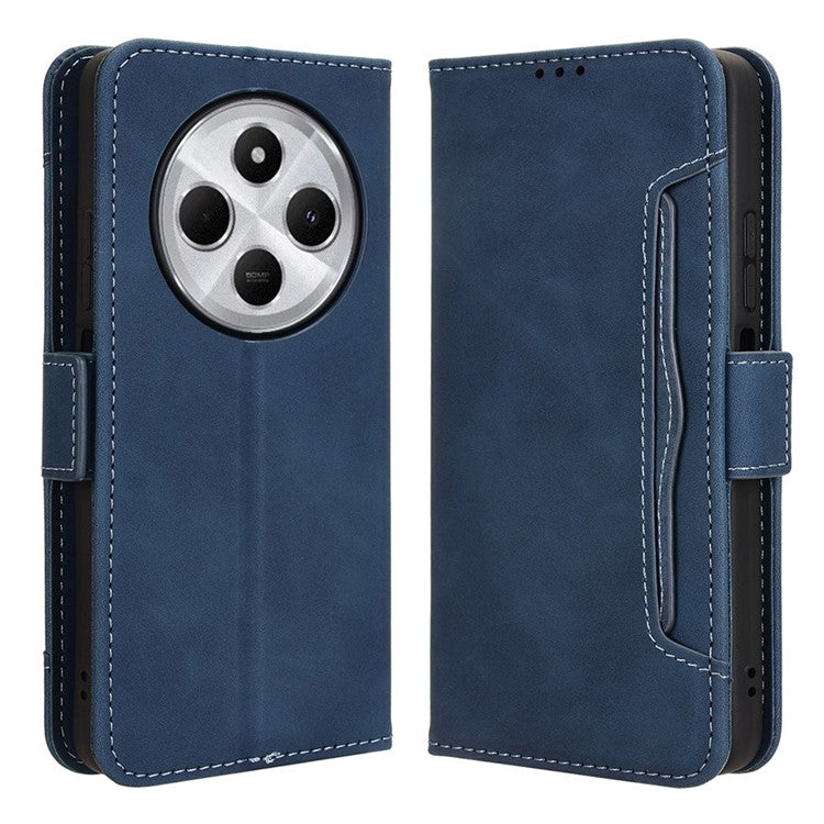 For Xiaomi Poco C75 4G / Redmi 14R 5G / 14C 4G / A4 5G Leather Case Phone Wallet Cover with Multiple Card Slots - Blue